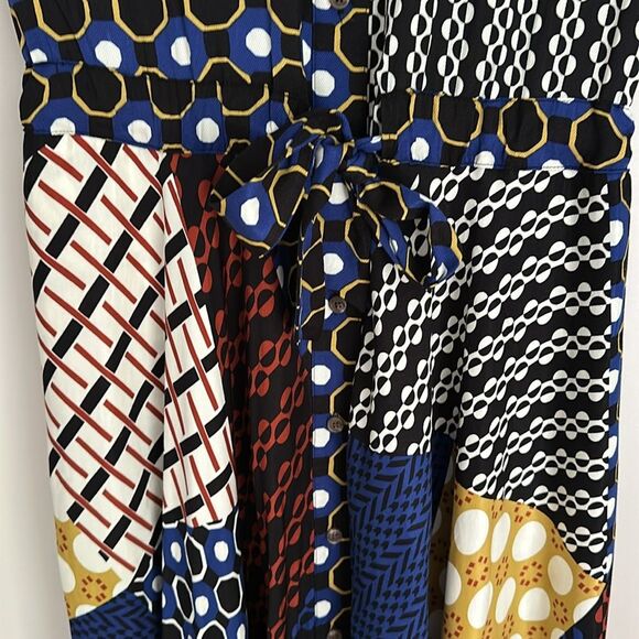 Anthropologie Maeve Contrast Midi Shirt Dress Patchwork Boho Short Sleeve Size S - Picture 6 of 11